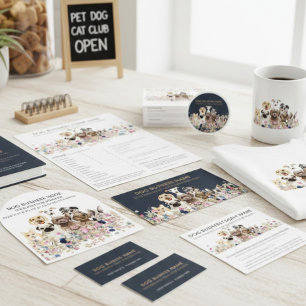 Navy Brown Online Dog Walking Service Boutique Pet Business Card