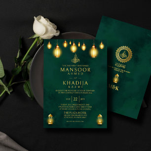 Royal Emerald Green Gold Floral Wedding RSVP Postcard