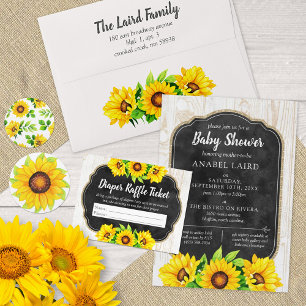 Sunflowers & Rustic Wood Country Farm Baby Shower Invitation