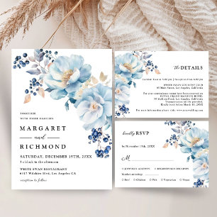 Dusty Blue Floral Winter Wedding Detail Enclosure Card