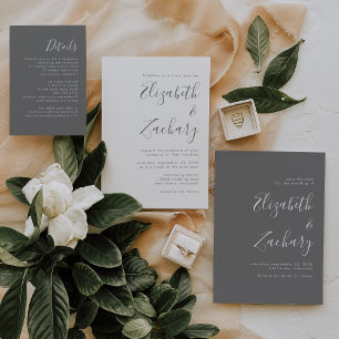 Modern Script Grey White Wedding Invitation