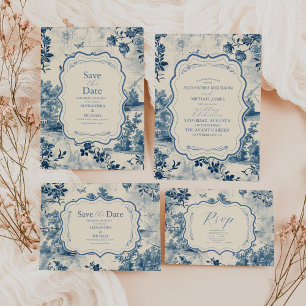Victorian Dusty Blue French Toile Wedding Invitation