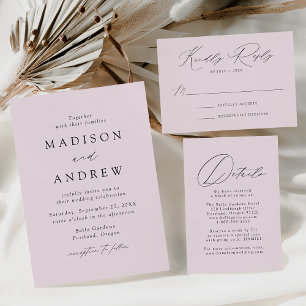 Modern Elegant Script Lavender Photo Wedding All In One Invitation