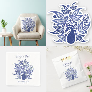 Wedding Elegant Peacock Blue and White Customised Invitation Postcard