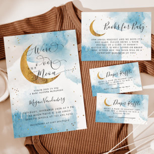 Blue Over The Moon Baby Shower Diaper Raffle  Enclosure Card