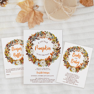Floral wreath pumpkin diaper raffle baby shower enclosure card