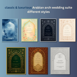 golden terracotta Arabian Floral Arch Wedding Invitation