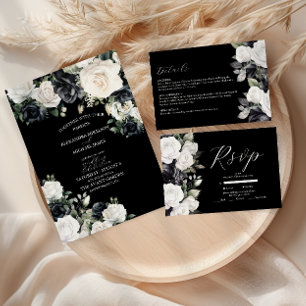 Modern Black and White Floral Wedding Menu