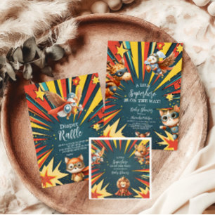 Fun Animals Superhero Baby Shower Invitation