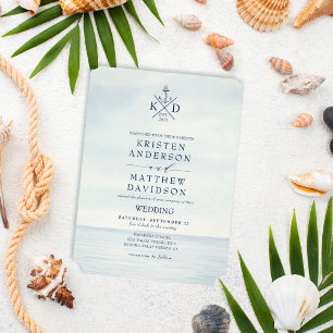 Budget Nautical Anchor Monogram Wedding Invite
