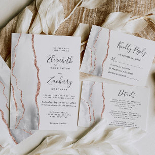 Modern Grey Rose Gold Agate Wedding Invitation