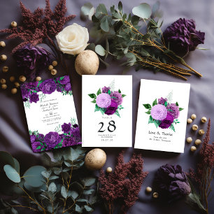 Purple and Green Watercolor Floral Wedding Table Number