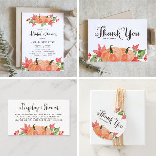 Rustic Watercolor Pumpkins Fall Bridal Luncheon Invitation