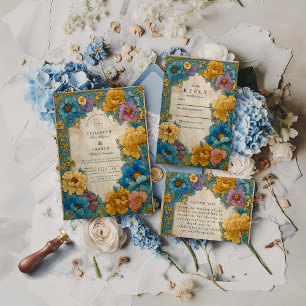 Teal Gold Botanical Wedding Save The Date