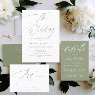 Modern Sage Green White Simple Wedding RSVP Card