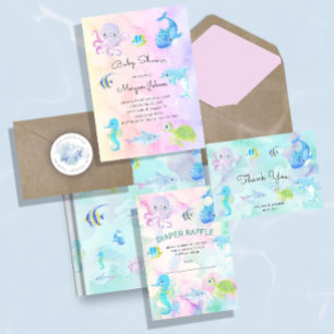 Cute Under The Sea Watercolor Baby Shower Invite