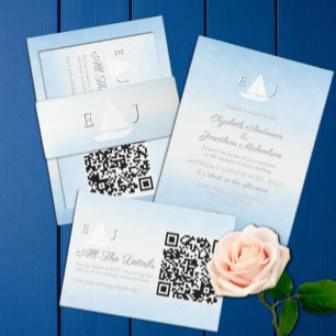 Water Meets Sky Watercolor Wedding Invitation