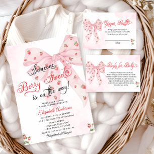 Strawberry Berry Sweet Pink Bow Cute Baby Shower Invitation