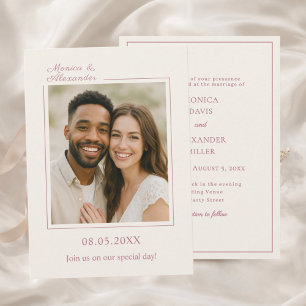 Ivory rose gold photo wedding Save the Date card