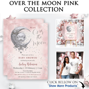 Over The Moon Pink Girl Baby Shower  Invitation