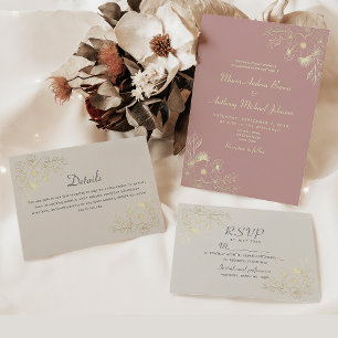 Pink Dusty Rose Wedding All In One Invitation