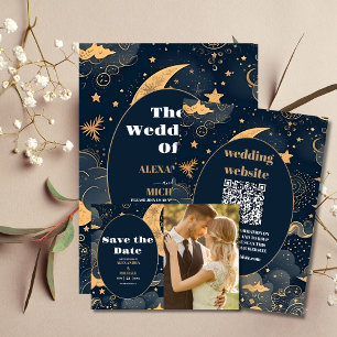 Midnight Blue Gold Celestial Wedding Save The Date