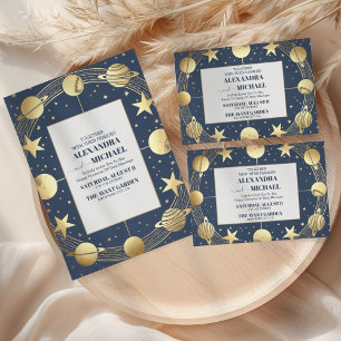 Celestial Navy Gold Crescent Moon Wedding Save The Date