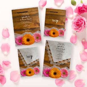 Daisy Trio and Lace Country Barn Wedding RSVP