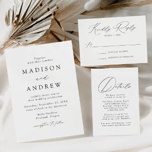 Modern Elegance Monogram Black and Gold Wedding Foil Invitation Postcard