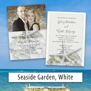 Seaside Garden White Elegant Beach Wedding Invitation