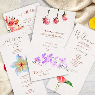Floral Watercolor Plumeria Terracotta Wedding All In One Invitation
