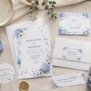 Blue Navy Flowers Floral Bundle Wedding Classic Round Sticker