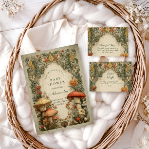 Vintage Woodland Mushroom Floral Baby Shower Invitation