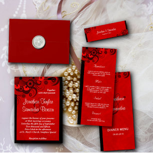 Dark Red Floral Gothic Wedding Dinner Menu Cards
