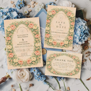 Romantic Vintage Rose Arch Wedding Invitation