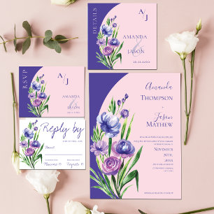 Romantic Purple Blush Pink  Floral Elegant Wedding Invitation