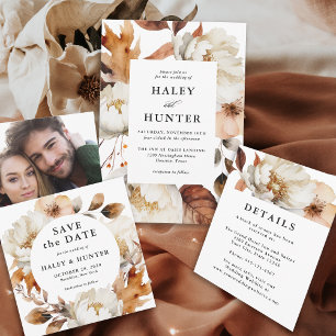 Rustic Autumn Romantic Floral Wedding Invitation