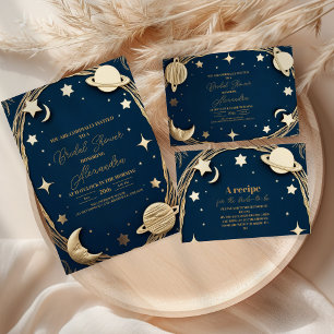 Navy Gold Celestial Crescent Moon Bridal Shower Paper Plate