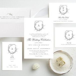 classic botanical Simple Black Text White Wedding Envelope
