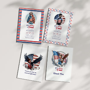 Stars & Stripes Patriotic Boy Birthday Thank You Card