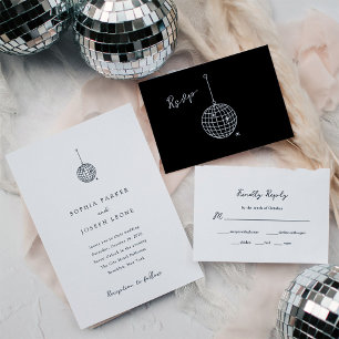 Minimalist Disco Ball   Black and White Wedding Invitation