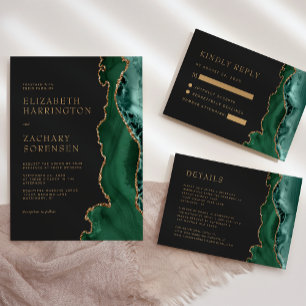 Elegant Emerald Green Agate Gold Wedding Invitation