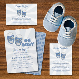 Oh Baby   Baby Shoes Dusty Blue Boy Baby Shower  Invitation