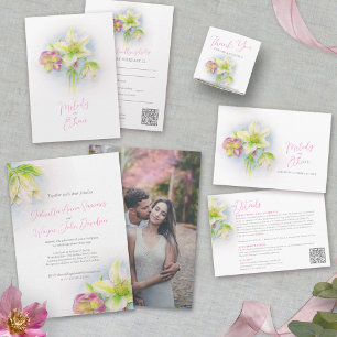Wedding spring hellebore watercolor meal RSVP All In One Invitation
