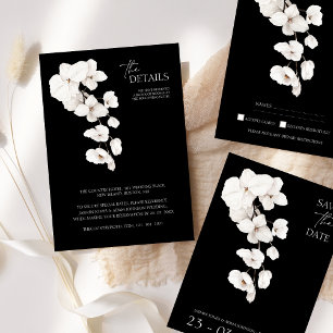 Modern Black White Orchids Floral Wedding Menu
