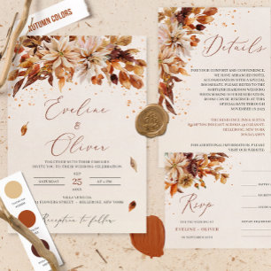 Fall Rusty Colours Orange Flowers Tied the Knot Invitation