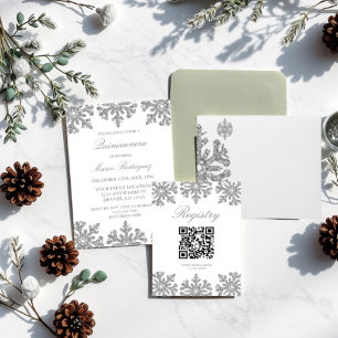 Silver Snowflake Winter Quinceanera Registry Enclosure Card