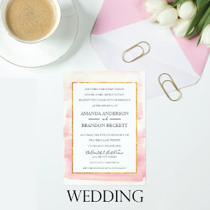 Watercolor Rose Gold Photo Wedding Invitation