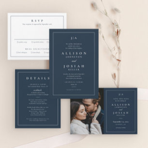 Classic monogram photo wedding invitation