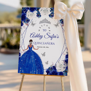 Royal Blue Silver Glitter Quinceañera Princess Save The Date